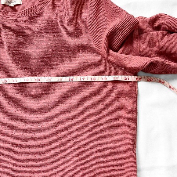 MADEWELL Sweater Ribbed Salmon Mauve Round Neckline Bell Balloon Sleeve Sz XL - Picture 6 of 7